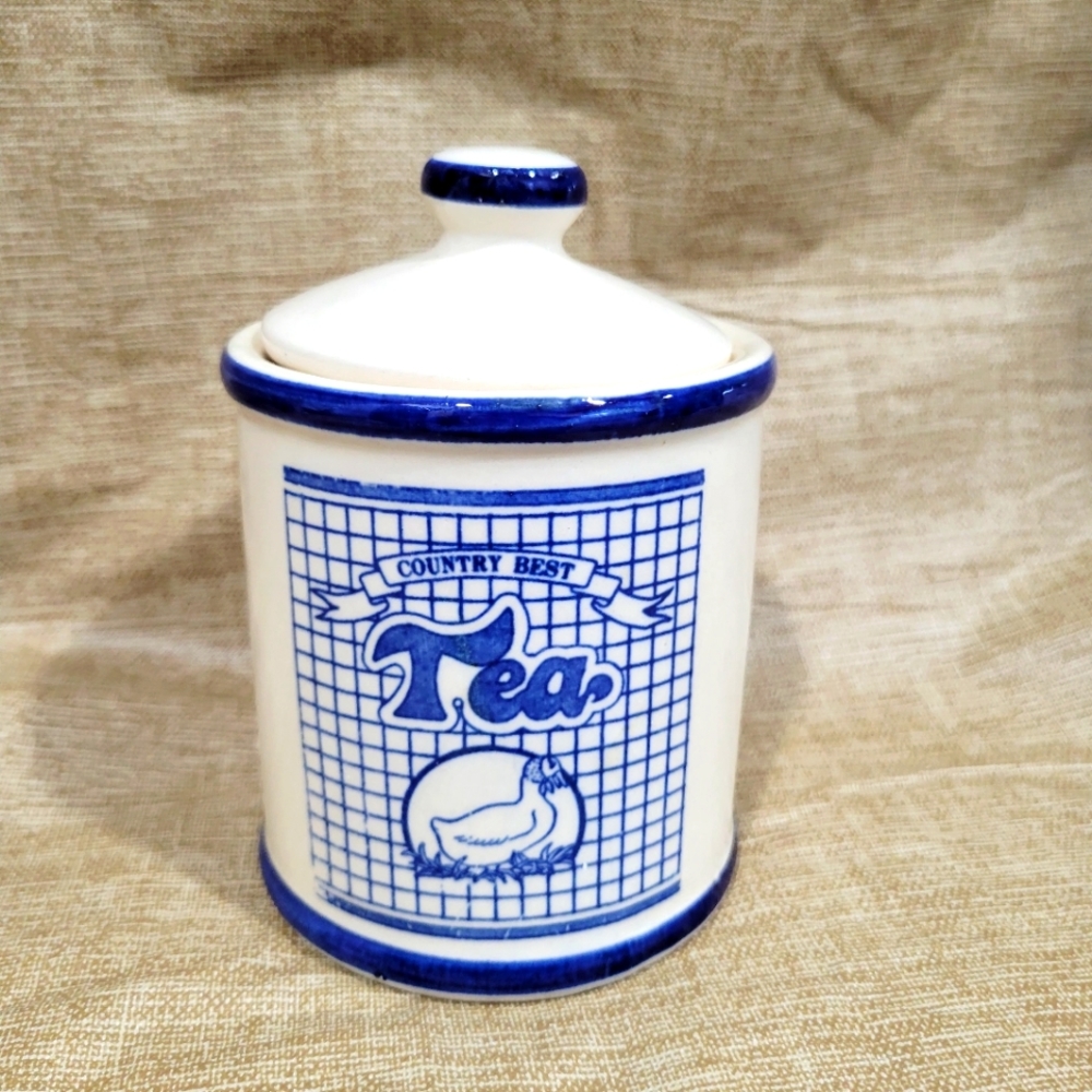 Ceramic Tea Cannister 6" tall Cobalt Blue